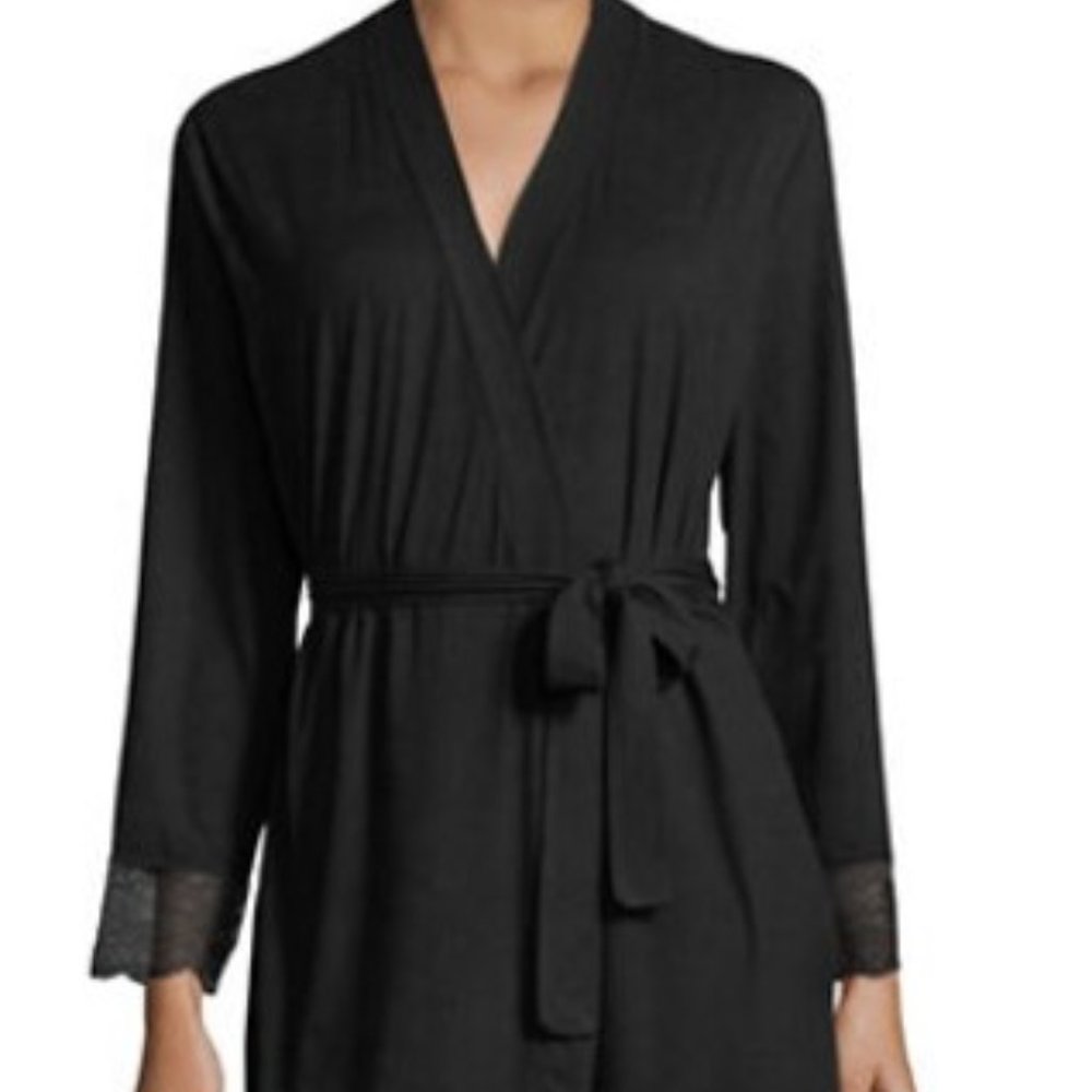 Emily and Jane - Lace-Trimmed Printed Robe, Medium, Black